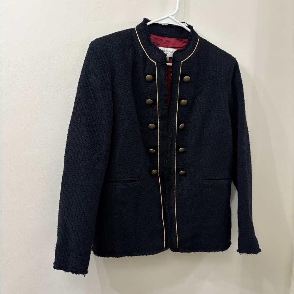 Gerard Darel navy blue Textured military Blazer with Gold accents- size 40 (US 8